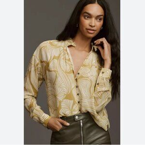 Anthropologie The Tavi Buttondown Blouse by Pilcro in Moss NWT XL